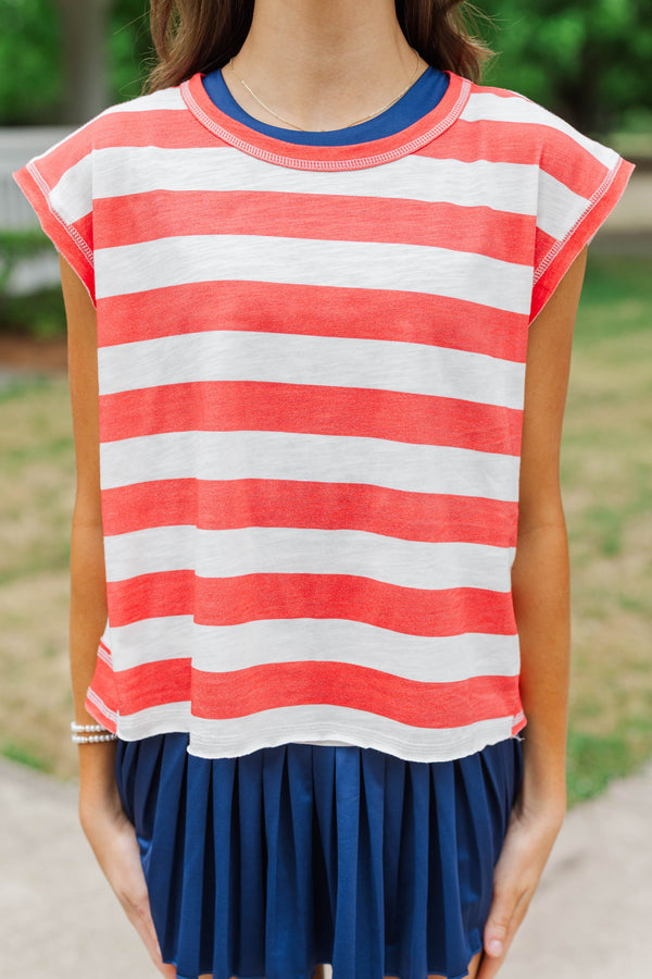 Girls: Easy Go-To Red Striped Tee