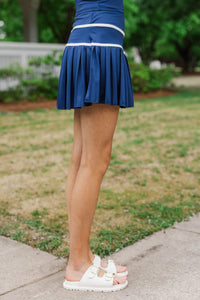 Girls: Court Side Navy And White Trim Skort