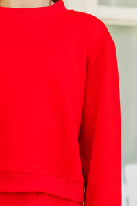 Girls: Born To Move Red Cropped Mockneck Pullover