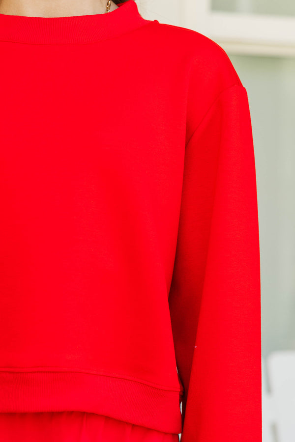Girls: Born To Move Red Cropped Mockneck Pullover