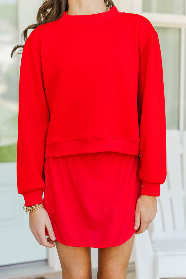 Girls: Born To Move Red Cropped Mockneck Pullover