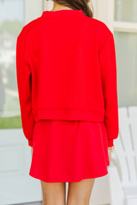 Girls: Born To Move Red Cropped Mockneck Pullover