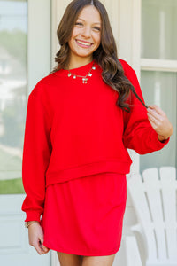 Girls: Born To Move Red Cropped Mockneck Pullover
