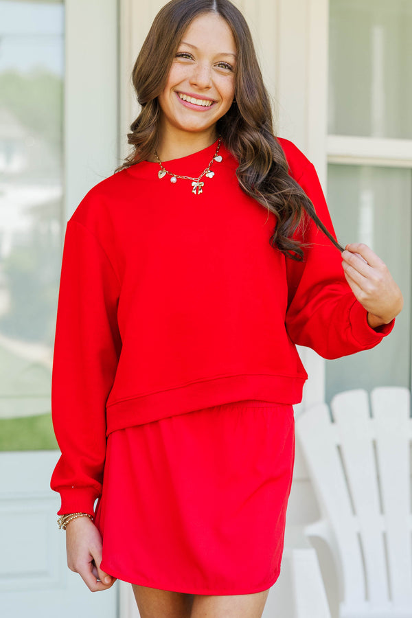 Girls: Born To Move Red Cropped Mockneck Pullover