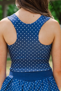 Girls: Just Keep Going Navy Polka Dot Long Crop Tank