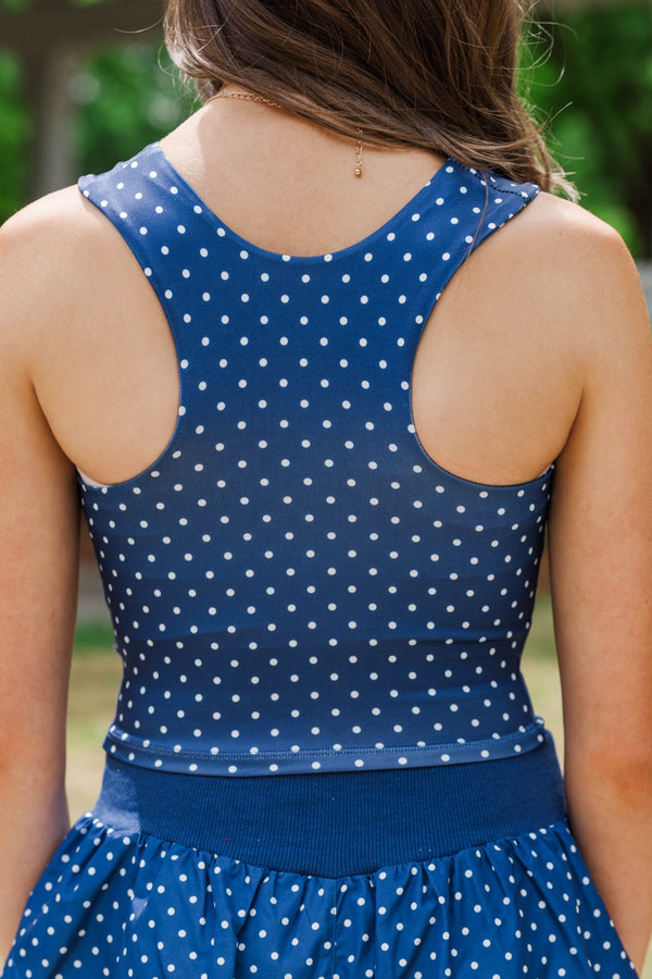 Girls: Just Keep Going Navy Polka Dot Long Crop Tank