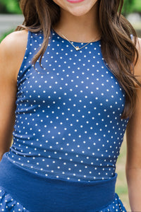 Girls: Just Keep Going Navy Polka Dot Long Crop Tank
