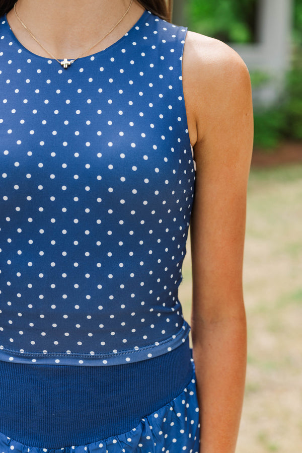 Girls: Just Keep Going Navy Polka Dot Long Crop Tank