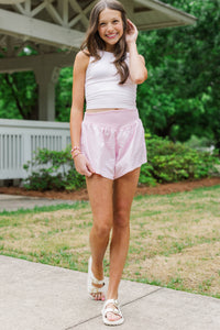 Girls: Just Keep Going Blush Pink Gingham Long Crop Tank