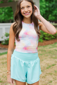 Girls: Just Keep Going Pink Watercolor Long Crop Tank