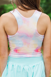 Girls: Just Keep Going Pink Watercolor Long Crop Tank