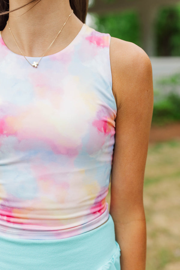 Girls: Just Keep Going Pink Watercolor Long Crop Tank