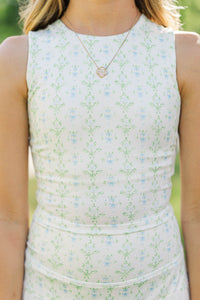 Girls: Just Keep Going White Floral Long Crop Tank
