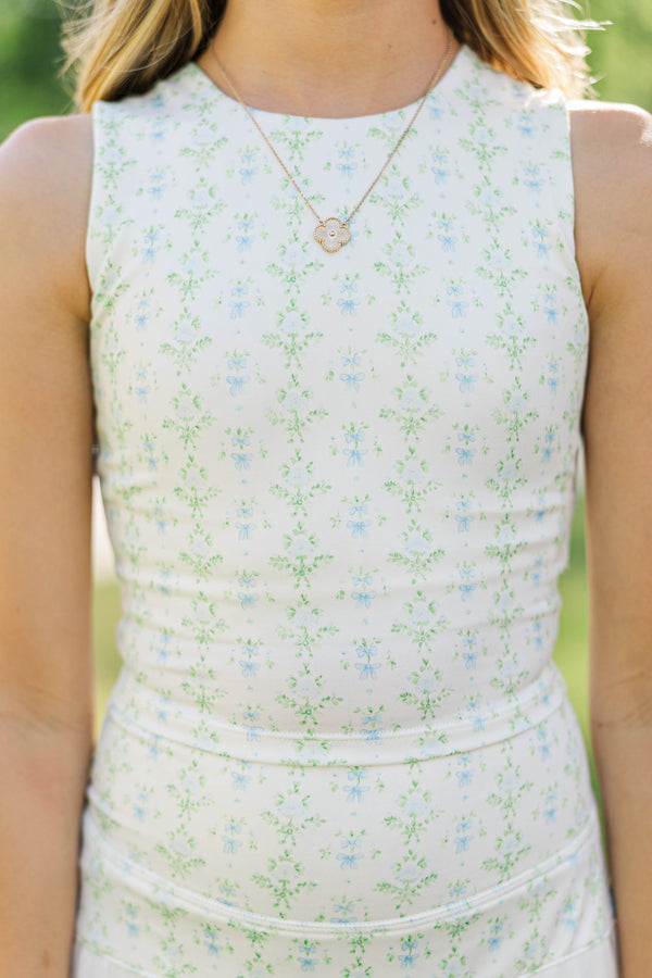 Girls: Just Keep Going White Floral Long Crop Tank