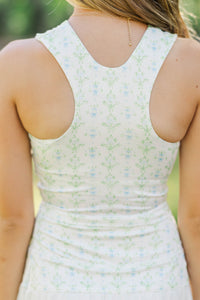 Girls: Just Keep Going White Floral Long Crop Tank