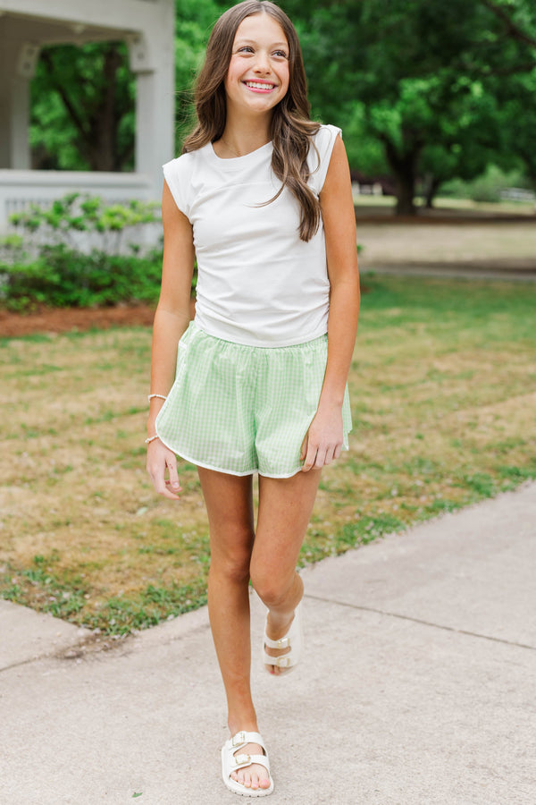 Girls: What Comes Next Green Gingham Athletic Shorts