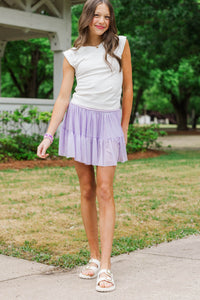 Girls: Because I Can Purple Tulle Athletic Skort