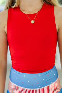 Girls: Just Keep Going Bright Red Long Crop Tank