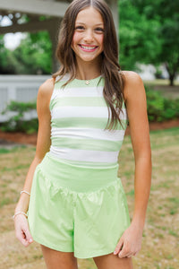 Girls: Just Keep Going Green Striped Long Crop Tank