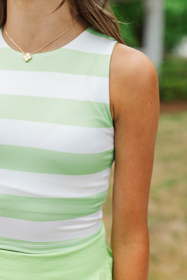 Girls: Just Keep Going Green Striped Long Crop Tank