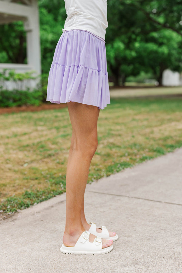 Girls: Because I Can Purple Tulle Athletic Skort