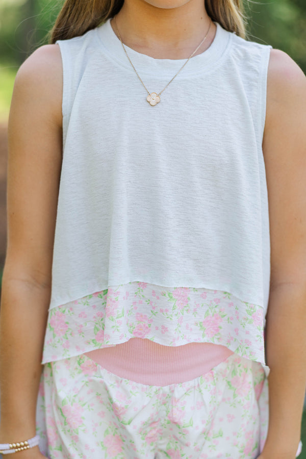 Girls: Up For Anything Light Blue Floral Tank