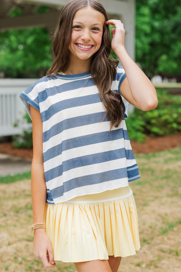 Girls: Easy Go-To Navy Striped Tee