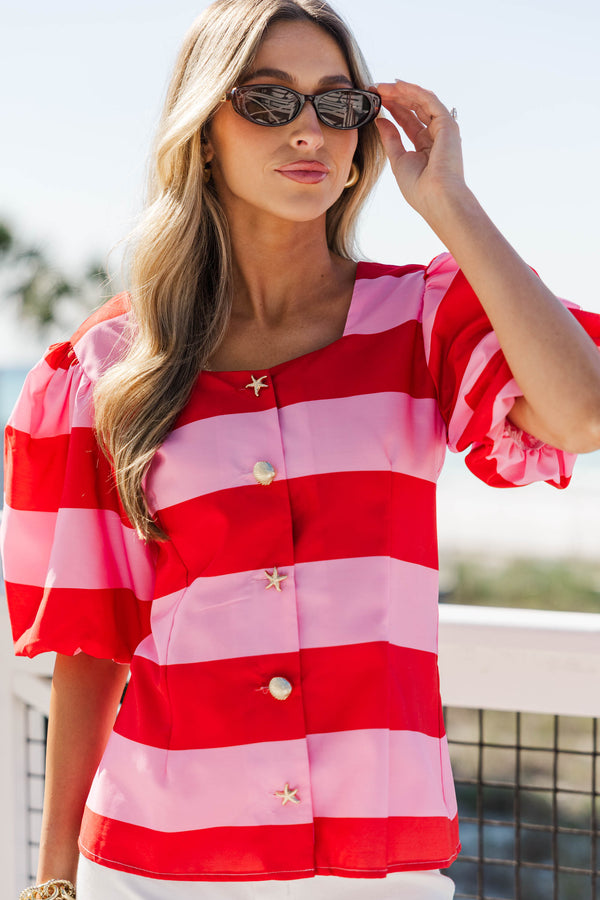 A Moment Like This Pink Striped Blouse