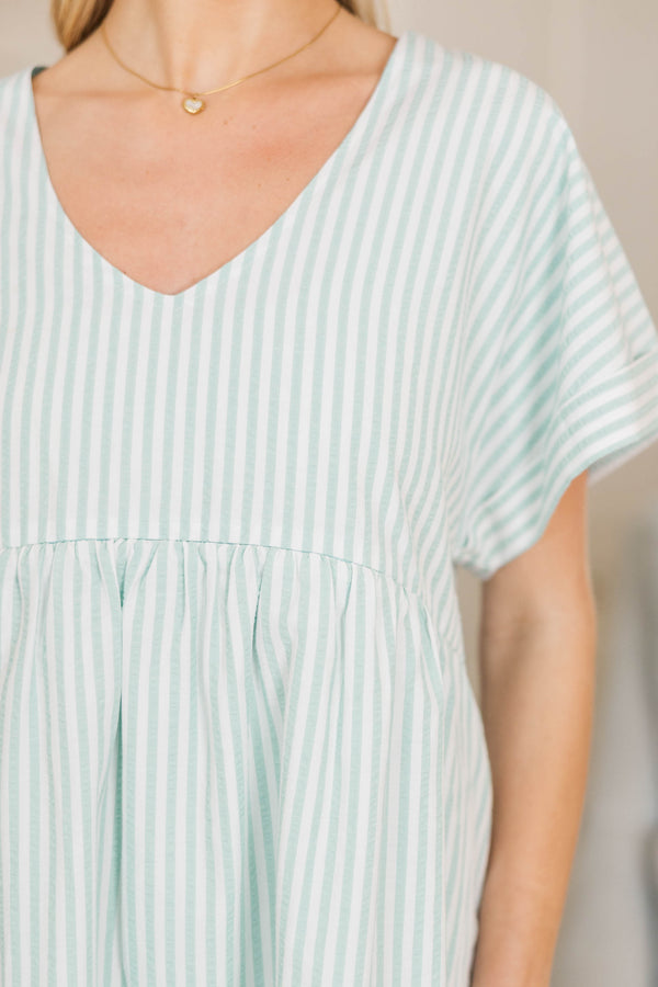 NURSING COLLECTION: Full Of Joy Dress Mint Striped Cotton Dress