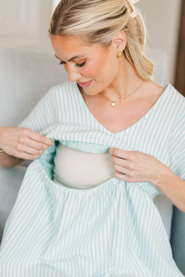 NURSING COLLECTION: Full Of Joy Dress Mint Striped Cotton Dress