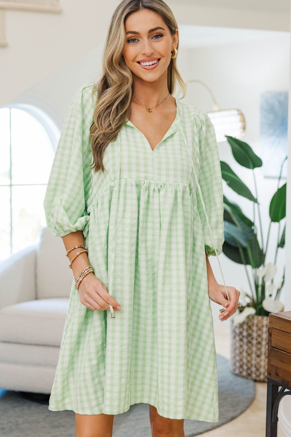 green emerald velvet dress Green Gingham Button Front Collared Maternity Dress – PinkBlush main image 1