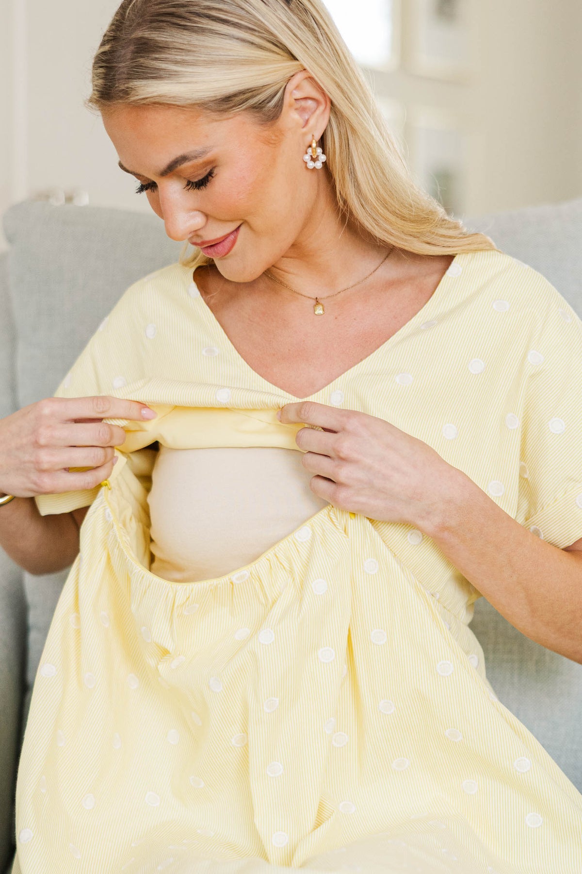 NURSING COLLECTION: Full Of Joy Yellow Polka Dot Cotton Dress, 1X - The Mint Julep Boutique