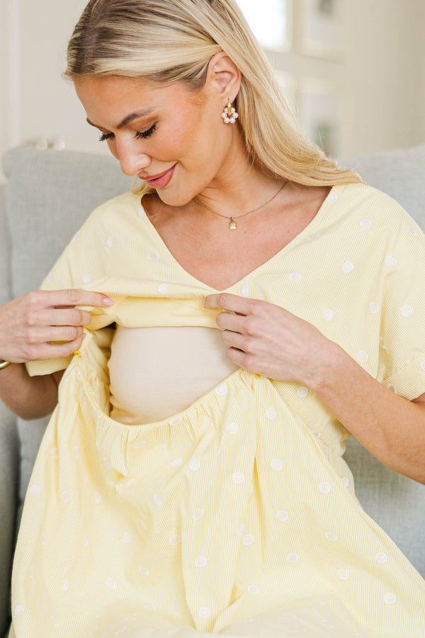 NURSING COLLECTION: Full Of Joy Yellow Polka Dot Cotton Dress