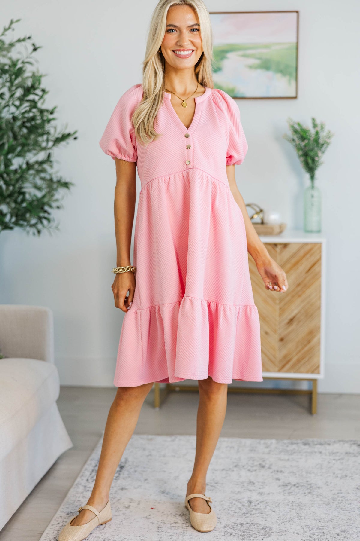 NURSING COLLECTION: The Traveler Pink Textured Dress, 1X - The Mint Julep Boutique