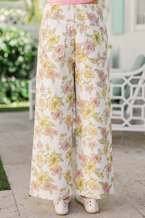Pretty With Purpose Yellow Floral Wide Leg Jeans