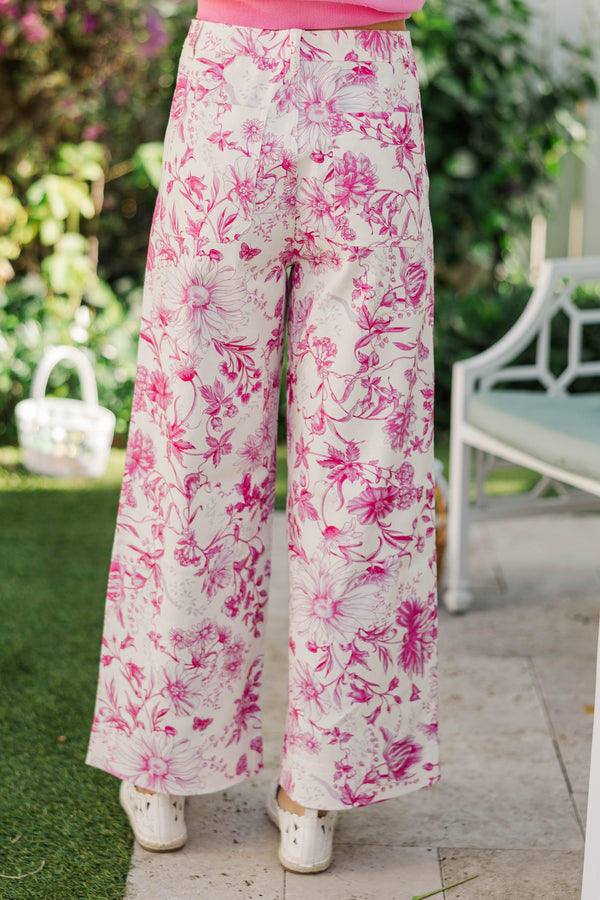 Just Feels Like Me Pink Floral Wide Leg Bottoms