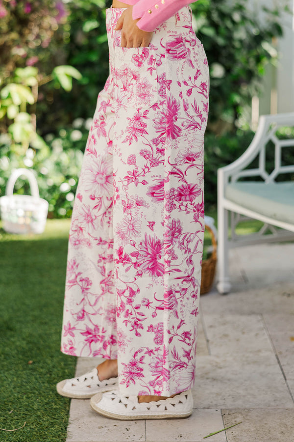 Just Feels Like Me Pink Floral Wide Leg Bottoms
