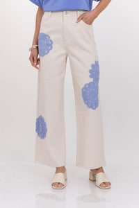 Soft Details Only Cream Eyelet Wide Leg Jeans