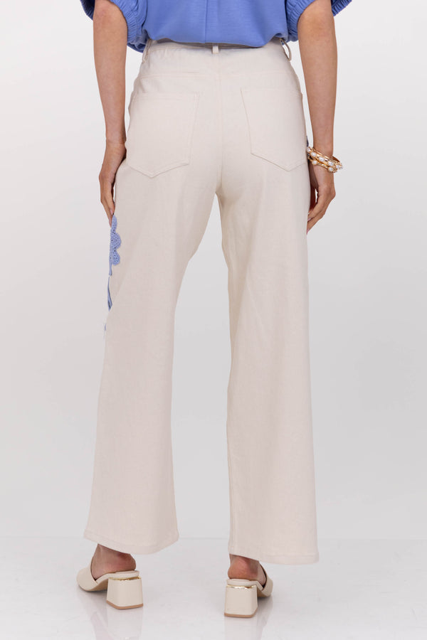 Soft Details Only Cream Eyelet Wide Leg Jeans