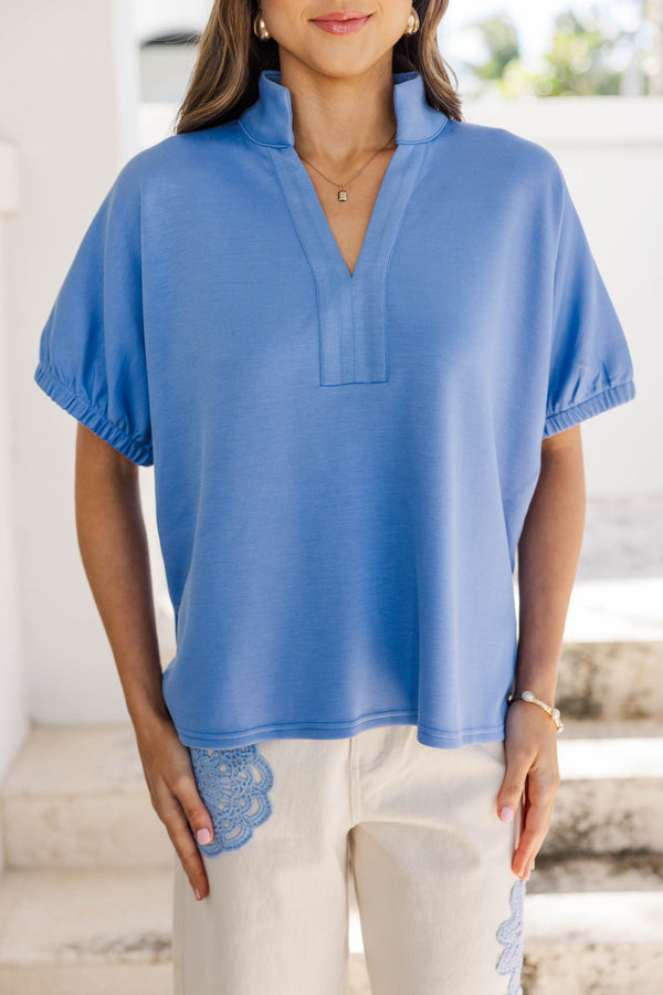 A Simple Life Light Blue V-Neck Blouse