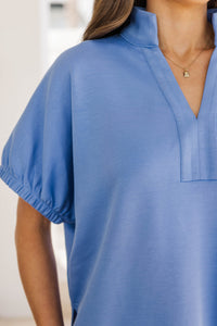 A Simple Life Light Blue V-Neck Blouse