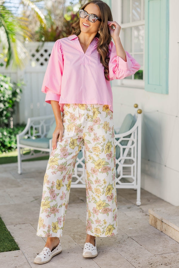 Pretty With Purpose Yellow Floral Wide Leg Jeans