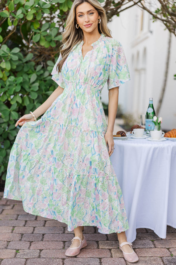 Soft Breeze Green Floral Lace Maxi Dress