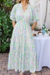 Soft Breeze Green Floral Lace Maxi Dress