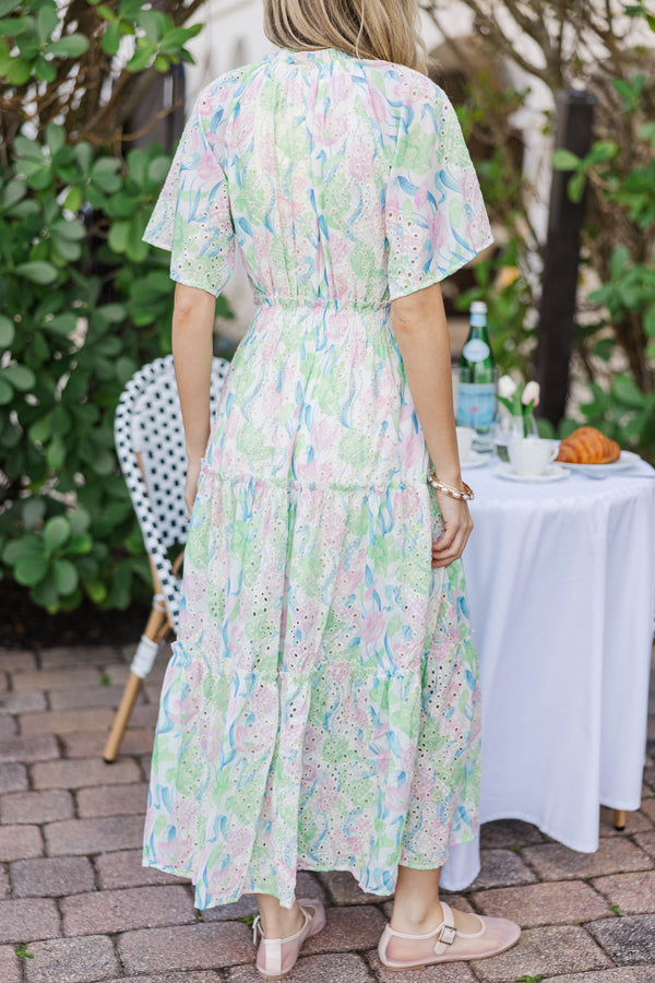 Soft Breeze Green Floral Lace Maxi Dress