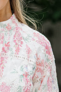 Vintage Bloom Pink Eyelet Button Down Dress