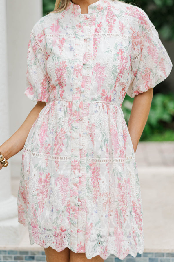 Vintage Bloom Pink Eyelet Button Down Dress