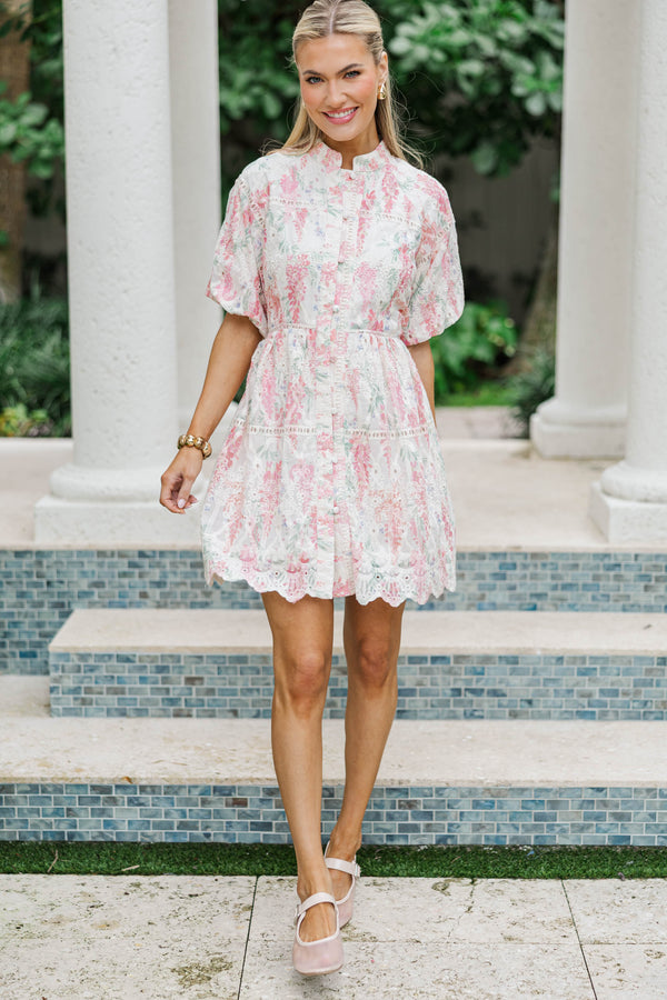 Vintage Bloom Pink Eyelet Button Down Dress