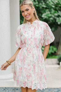Vintage Bloom Pink Eyelet Button Down Dress
