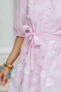 Southern Charm Pink Embroidered Striped Dress